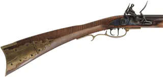 Frontier Deluxe Longrifle,
.45 caliber, 39" barrel,
flintlock, curly maple, brass trim with patchbox, 
used, by Davide Pedersoli
